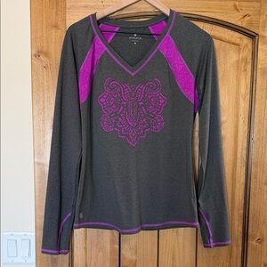 Athleta Charcoal and Magenta Long Sleeve Top